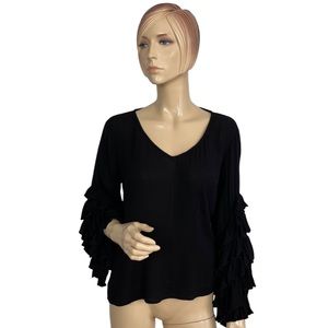 Anthropologie by Guest Editor Women's Black Ruffle Bell Sleeves Top Small